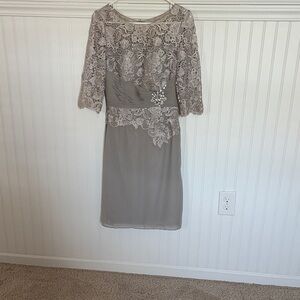 JJs House Elegant Lace Long Sleeve Dress in Gray